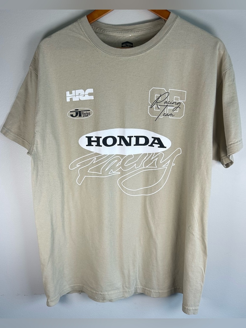 Honda Factory Racing Company HRC JT Racing USA Mens T-shirt Size L Beige Cotton